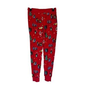 Women's‎ XS Red Christmas Pajama Pants Holiday Scene Print Drawstring Waist